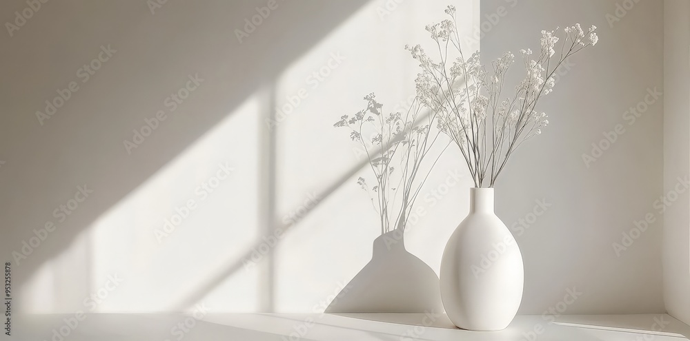 White Flowers in a Vase with Sunlight. White Flowers in a Vase with Sunlight.
