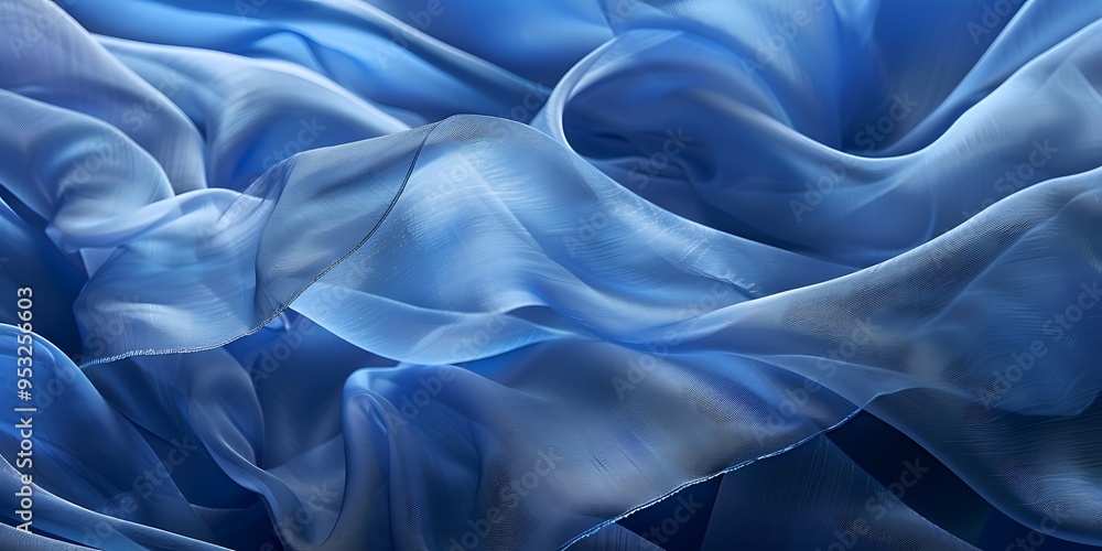 Fototapeta premium Enhance Your Designs with the Timeless Charm of Blue Satin Fabric, as It Drapes and Cascades in Delicate Waves, Infusing Your Artwork with