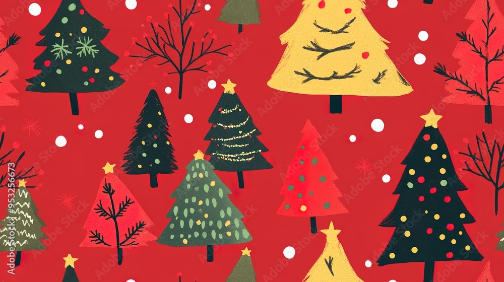seamless pattern of christmas trees on red background seamless pattern of christmas trees on red background
