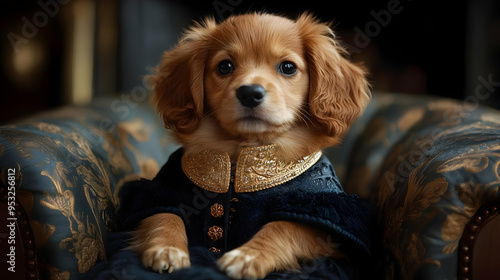 Adorable puppy in a royal b...