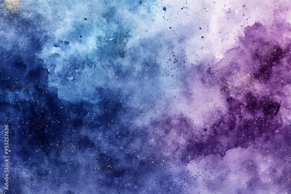 Obraz premium Abstract Cosmic Watercolor Background with Galaxy-Inspired Blue and Purple Tones