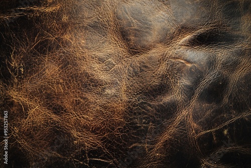 Textured brown leather material with visible fibers and creases