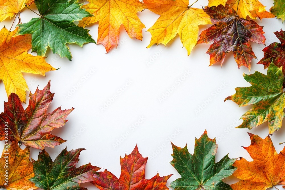 Fototapeta premium Autumn Maple Leaves Flat Lay White Background created with Generative AI