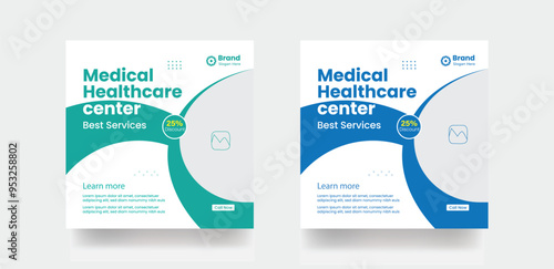 Clinic center social media post design banner and medical healthcare flyer background template