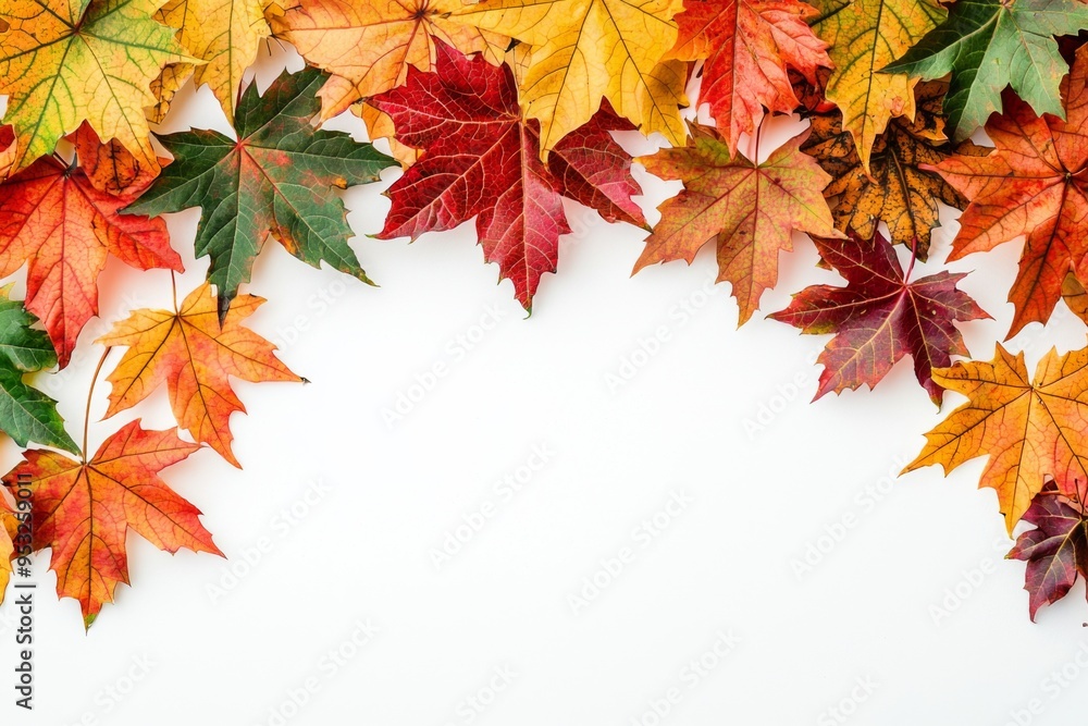 Autumn Maple Leaves Flat Lay White Background created with Generative AI Autumn Maple Leaves Flat Lay White Background created with Generative AI