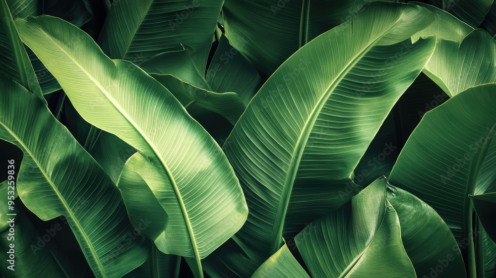 Obraz premium green aesthetic background of a large leafy plant with a prominent green leaf, detailed hyper realistic image