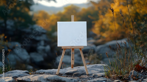 Blank canvas on easel set o...