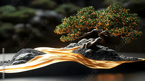 Bonsai tree with golden fab...