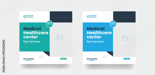 Clinic center social media post design banner and medical healthcare flyer background template