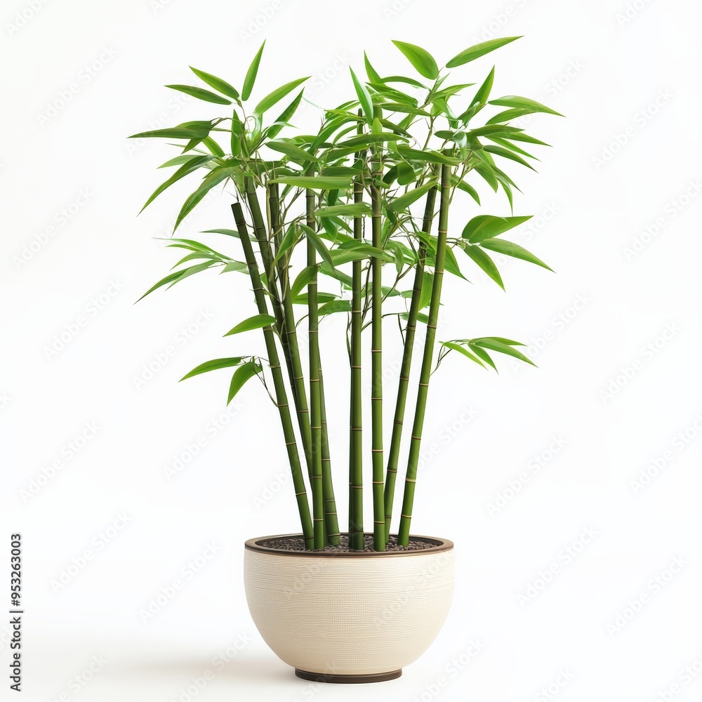 Green Bamboo Plant in a White Pot. Green Bamboo Plant in a White Pot.