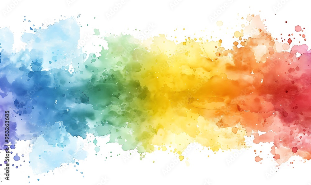 Fototapeta premium Rainbow watercolor banner background on white. Pure vibrant watercolor colors. Creative paint gradients,