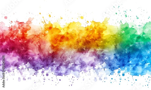 Rainbow watercolor banner background on white. Pure vibrant watercolor colors. Creative paint gradients,