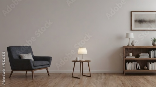 Home mock up design, modern white wall and wooden flooring interior image background