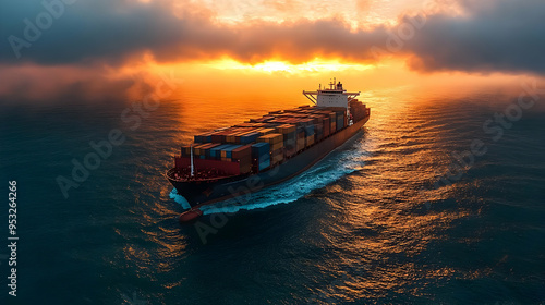 Cargo ship sails on the oce...