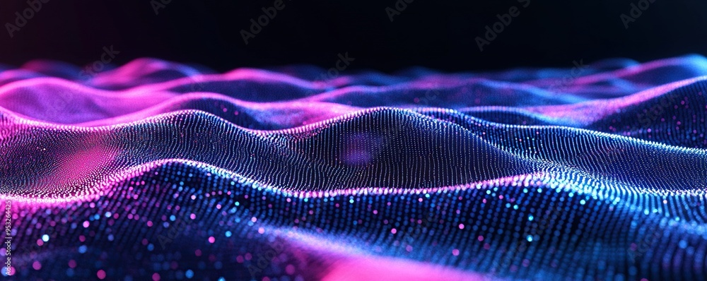 Abstract Wavy Pattern with Neon Lights and Glowing Dots Abstract Wavy Pattern with Neon Lights and Glowing Dots