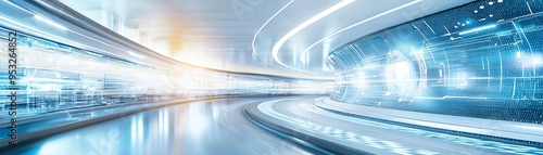 A futuristic logistics center where AI-powered coordination, robots, and creative design come together through research-driven innovation