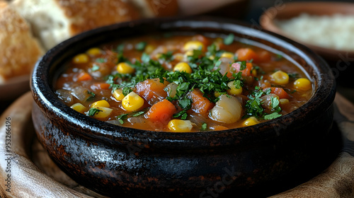 Close up of a rustic bowl o...