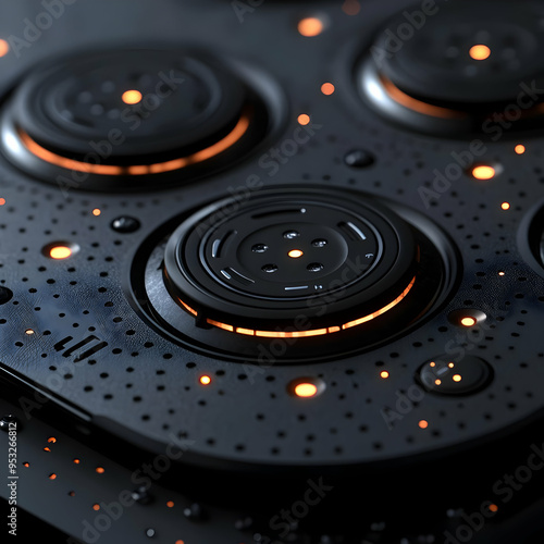 3D Render of Black Futuristic Panel with Orange Lights