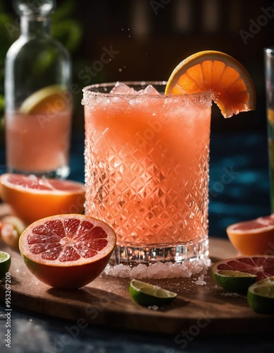 Alcoholic cocktail with grapefruit and ice. Selective focus. ai generative