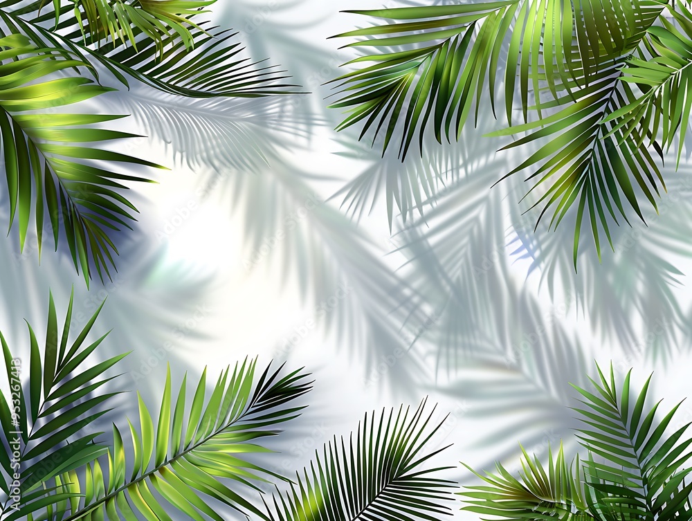 Fototapeta premium White background with tropical foliage shadows. Summer