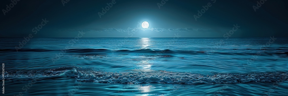 Obraz premium Full Moon Over Calm Ocean Waves.