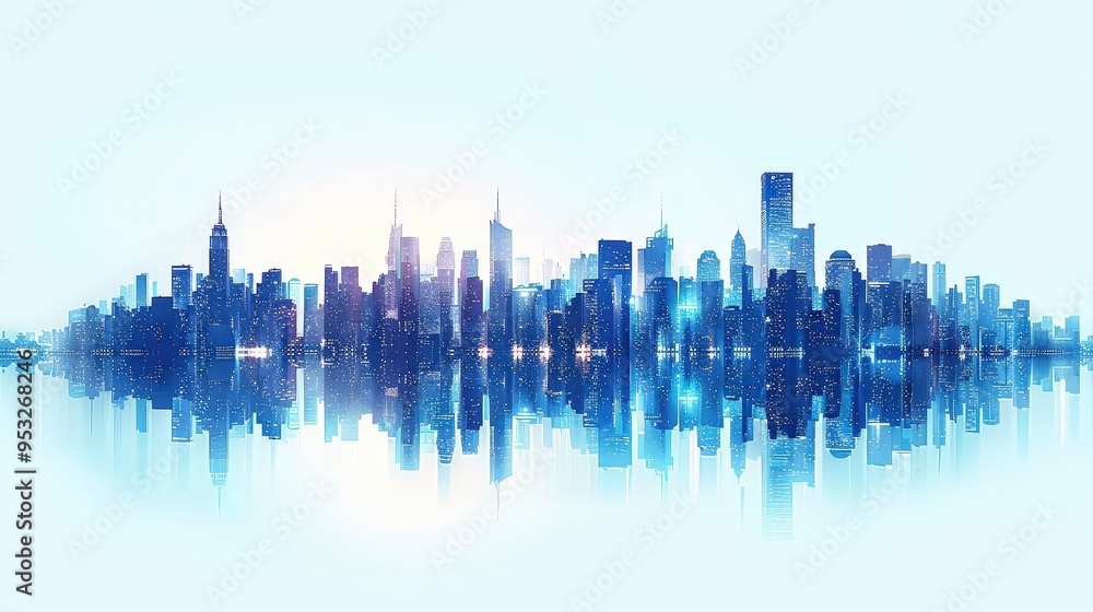 Fototapeta premium Blue City Skyline with Reflection.