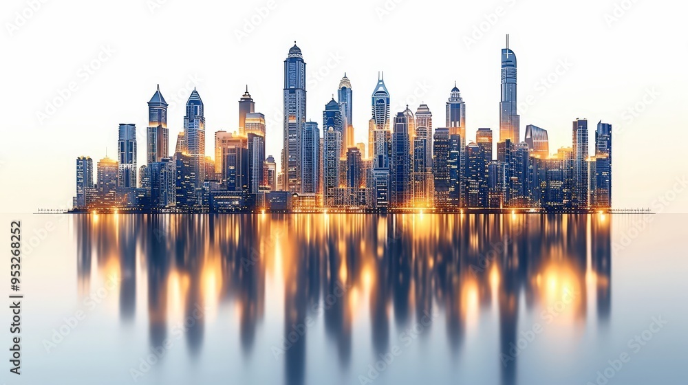 Modern City Skyline with Water Reflection. Modern City Skyline with Water Reflection.