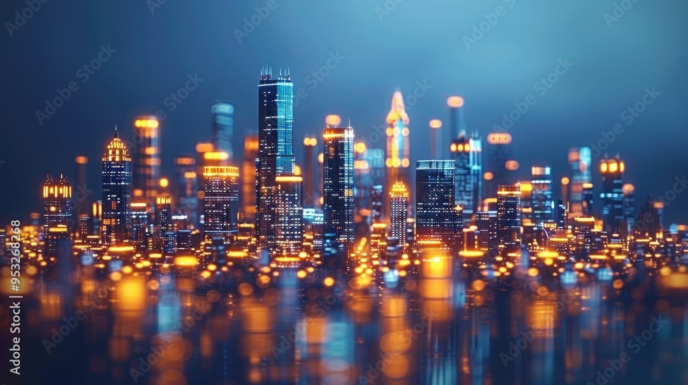 Cityscape with Lights at Night. Cityscape with Lights at Night.