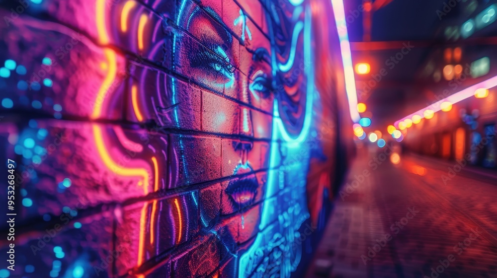Neon Cityscape Graffiti. Neon Cityscape Graffiti.