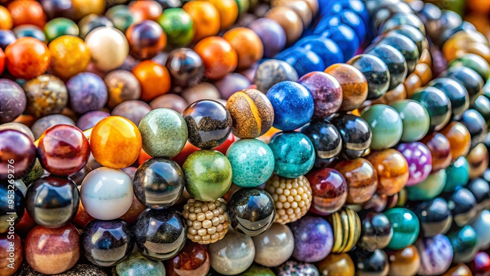 A collection of natural stone bracelets stacked in a pile A collection of natural stone bracelets stacked in a pile
