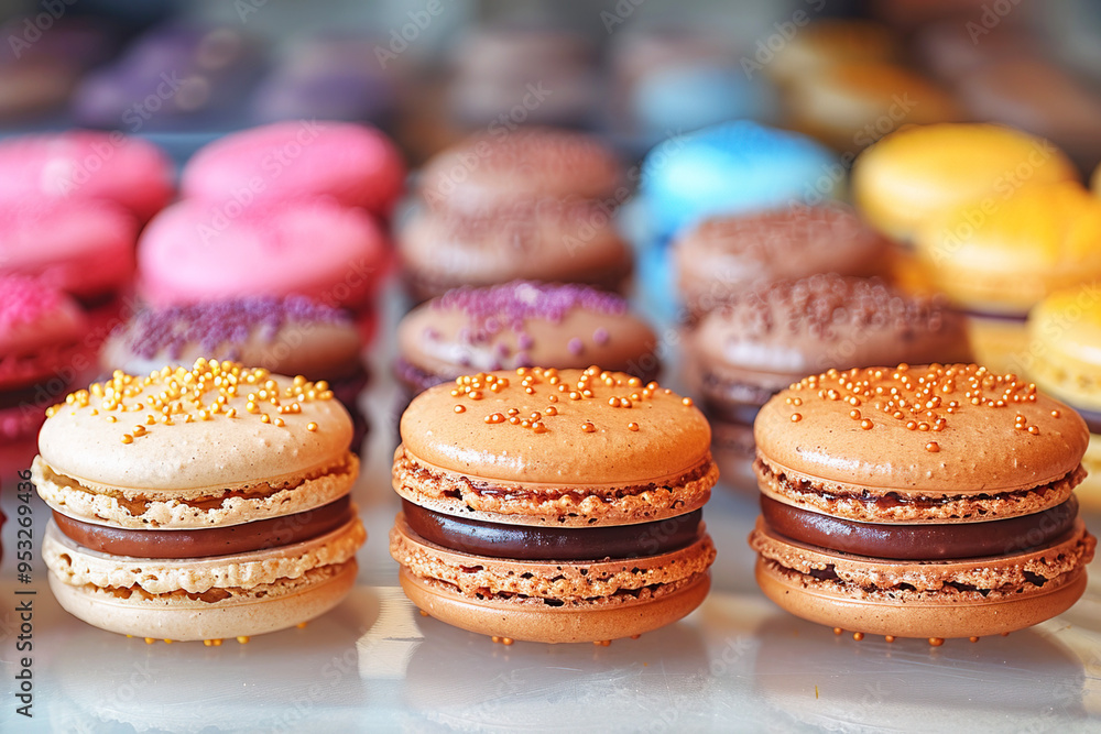 Macarons colorful, dessert french pastry background with cream, close up. Macarons colorful, dessert french pastry background with cream, close up.