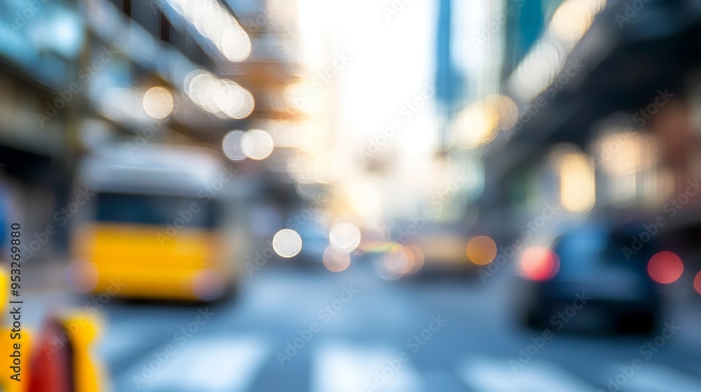 A blurred urban scene depicting traffic with a focus on movement and energy. A blurred urban scene depicting traffic with a focus on movement and energy.