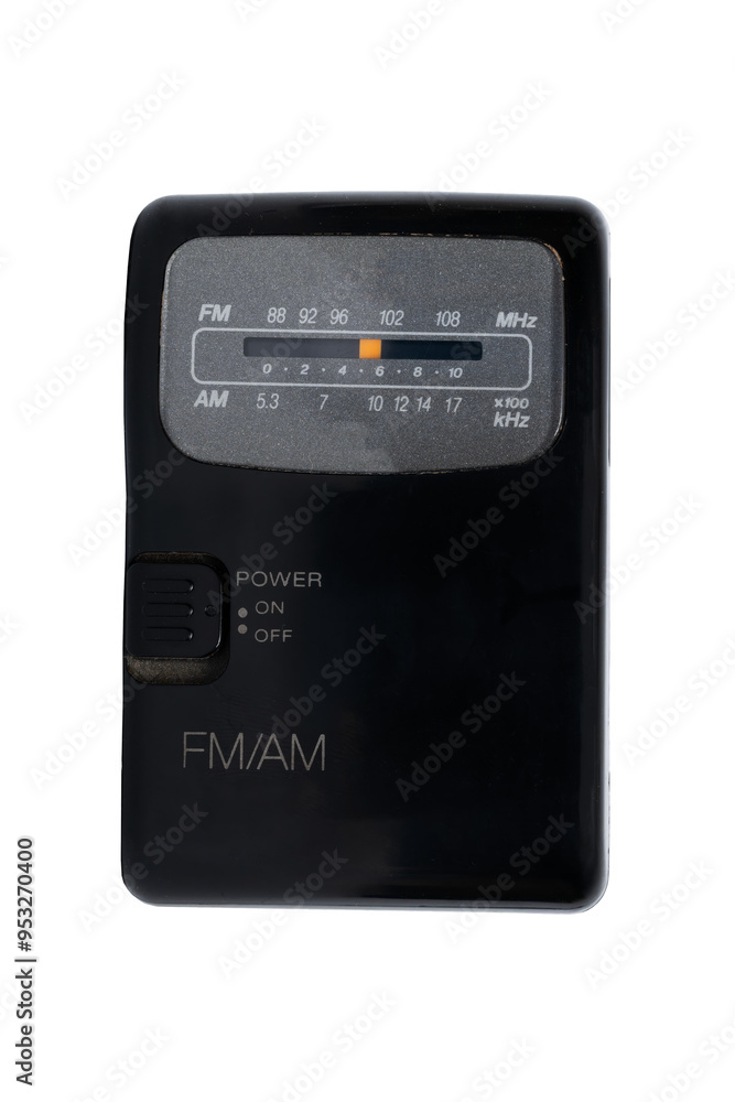 Fototapeta premium Old small FM AM radio black on transparent background. Vintage.