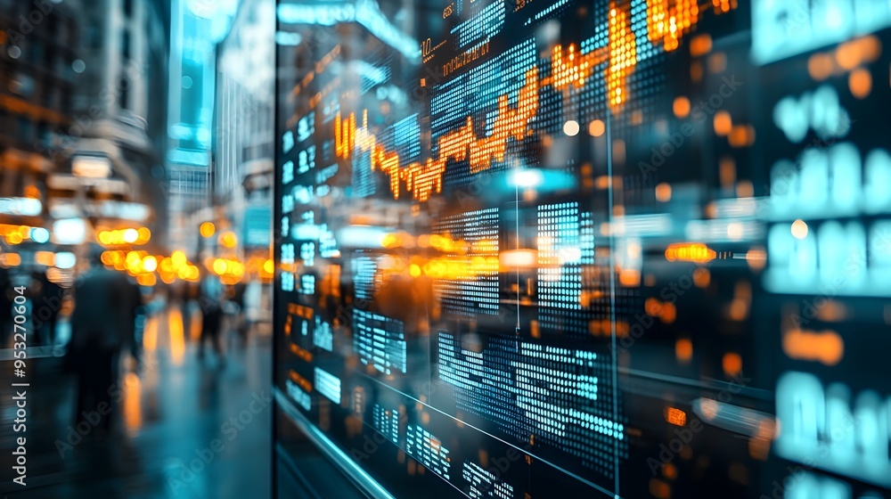 Futuristic Touchscreen Monitor Displaying Market Data and Analytics Futuristic Touchscreen Monitor Displaying Market Data and Analytics