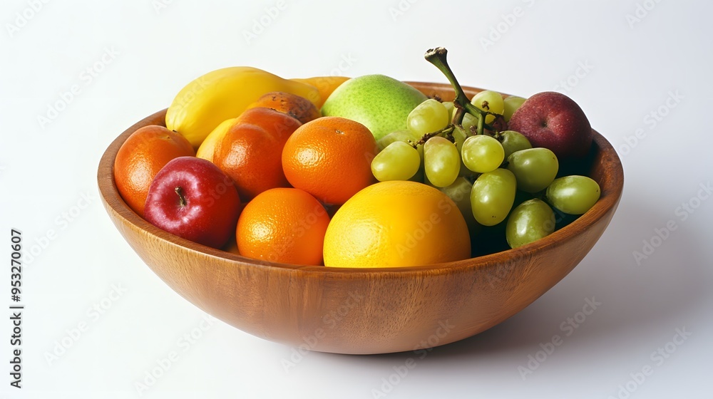 A close-up of vibrant fruits and vegetables arranged in a simple wooden bowl A close-up of vibrant fruits and vegetables arranged in a simple wooden bowl