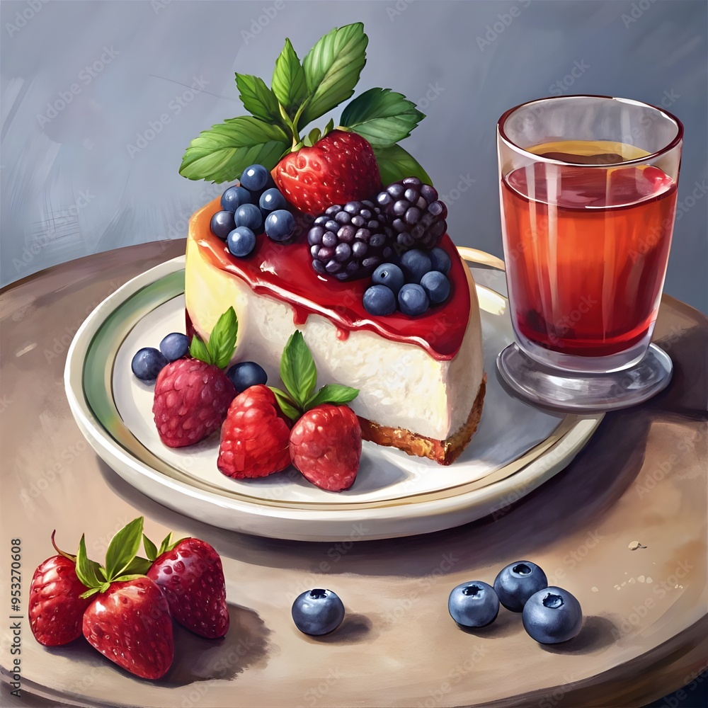 a cheesecake with berries and berries on a plate a cheesecake with berries and berries on a plate