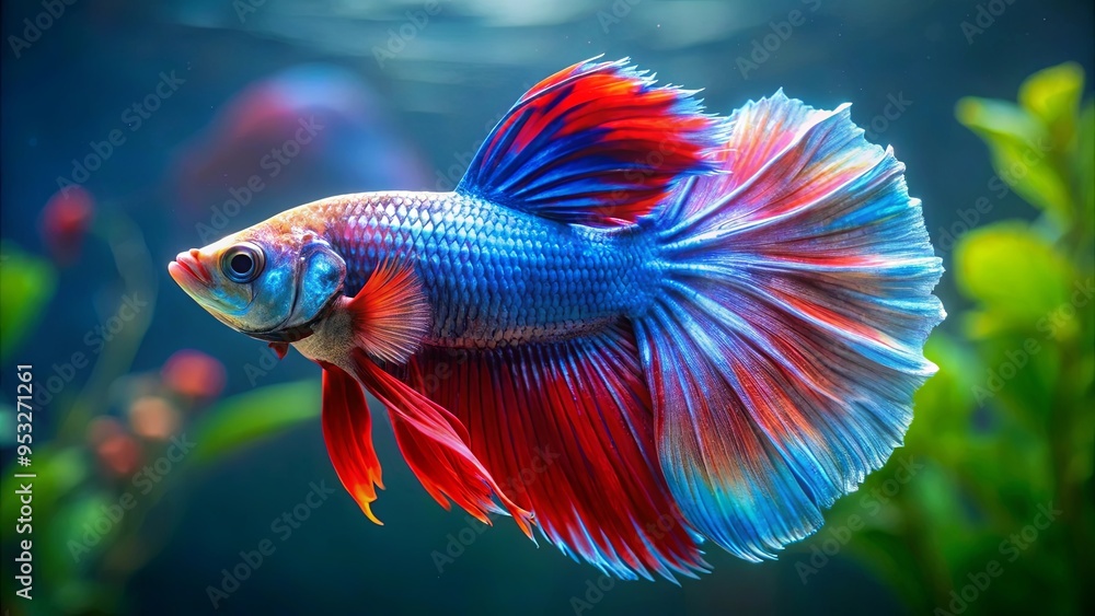 Colorful betta fish isolated on black background, vibrant siamese fighting fish, betta splendens swimming gracefully Colorful betta fish isolated on black background, vibrant siamese fighting fish, betta splendens swimming gracefully