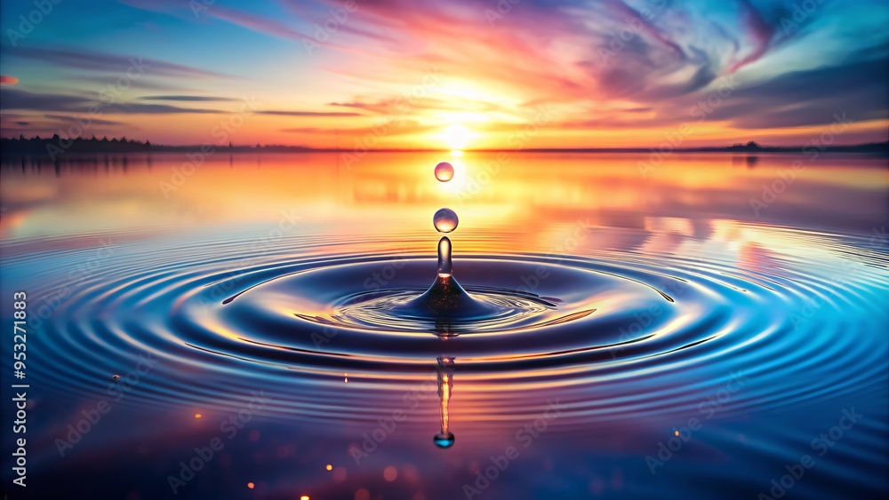 Mesmerizing close-up vector illustration of water droplet splashing on serene lake surface at dawn, with gentle ripples and soft pastel hues, evoking peaceful atmosphere. Mesmerizing close-up vector illustration of water droplet splashing on serene lake surface at dawn, with gentle ripples and soft pastel hues, evoking peaceful atmosphere.
