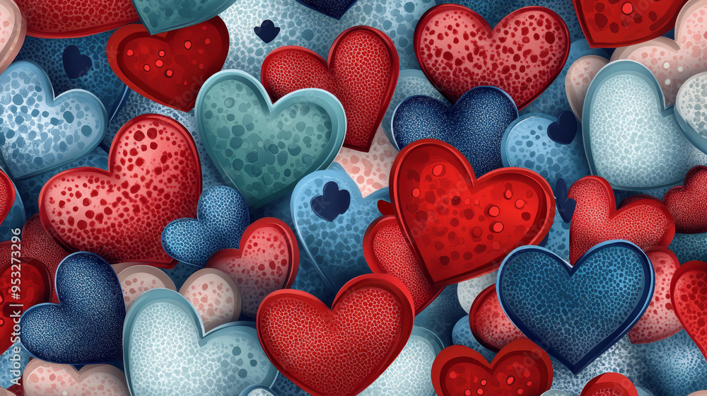 Obraz premium Colorful Hearts Pattern Seamless Abstract Background Design