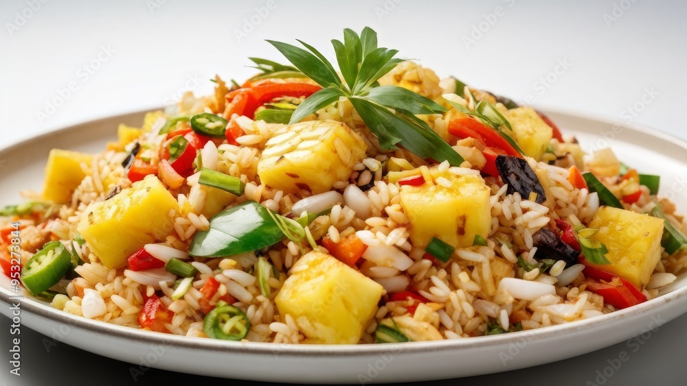 Thai cuisine: fried rice with pineapples in Thai style. Thai cuisine: fried rice with pineapples in Thai style.