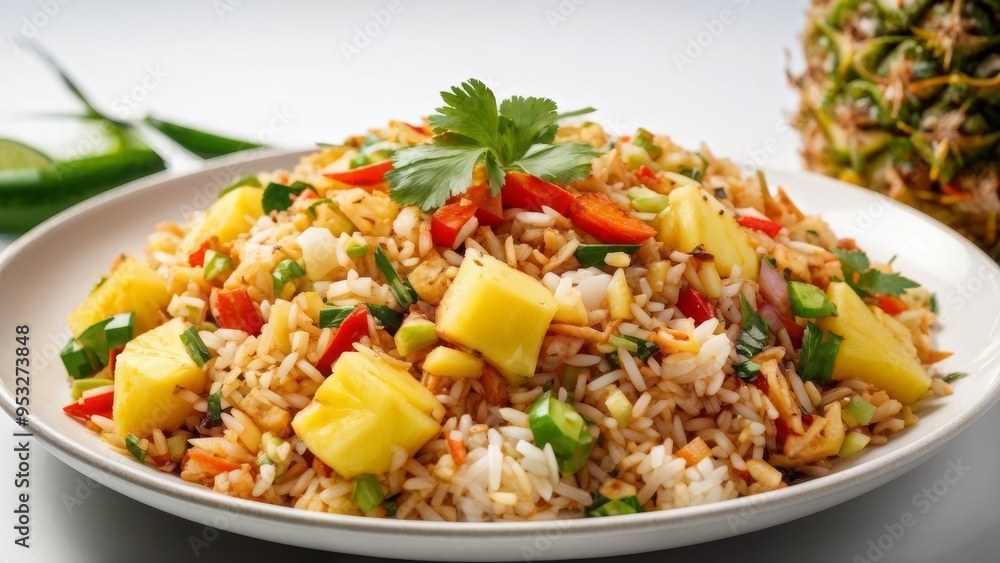 Thai cuisine: fried rice with pineapples in Thai style. Thai cuisine: fried rice with pineapples in Thai style.