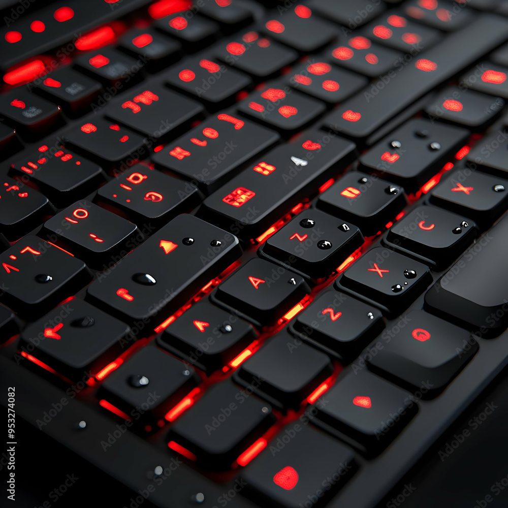 Red Backlit Keyboard Closeup - Digital Keyboard Illustration