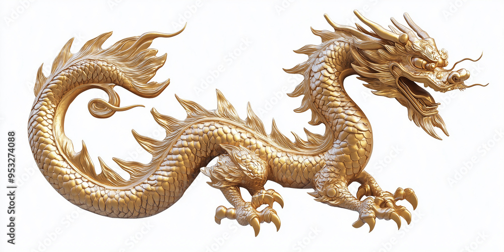Fototapeta premium Impressive Metallic 3D Chinese Dragon Sculpture, Embodying Ancient Wisdom and Power, Adorned with Intricate Details, Ideal for Oriental Decor and Art Collections.