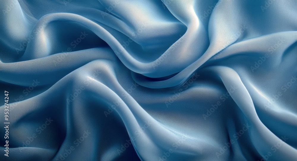 Rich blue satin fabric in elegant folds showcasing its smooth texture and sheen Rich blue satin fabric in elegant folds showcasing its smooth texture and sheen
