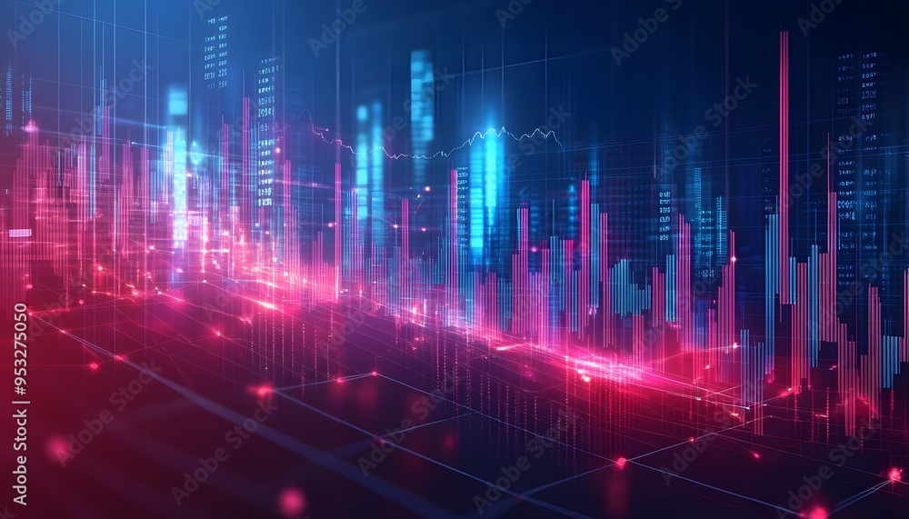 Abstract Digital Data Visualization with Glowing Bars and Lines Abstract Digital Data Visualization with Glowing Bars and Lines