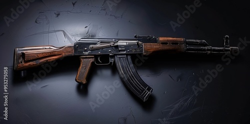 Military Might. AK-47 firearm on a high-detailed plain background concept