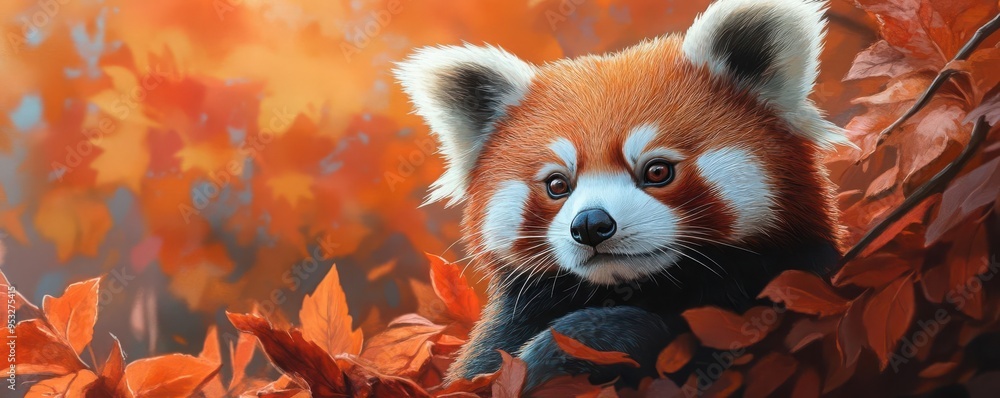 Red panda amidst autumn foliage, showcasing vibrant colors and expressive eyes, perfect for nature and wildlife themes. Red panda amidst autumn foliage, showcasing vibrant colors and expressive eyes, perfect for nature and wildlife themes.