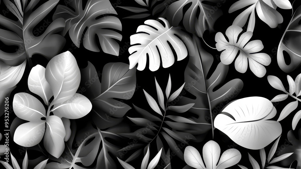 Monochrome Tropical Leaf Pattern Seamless Texture Digital Art Monochrome Tropical Leaf Pattern Seamless Texture Digital Art