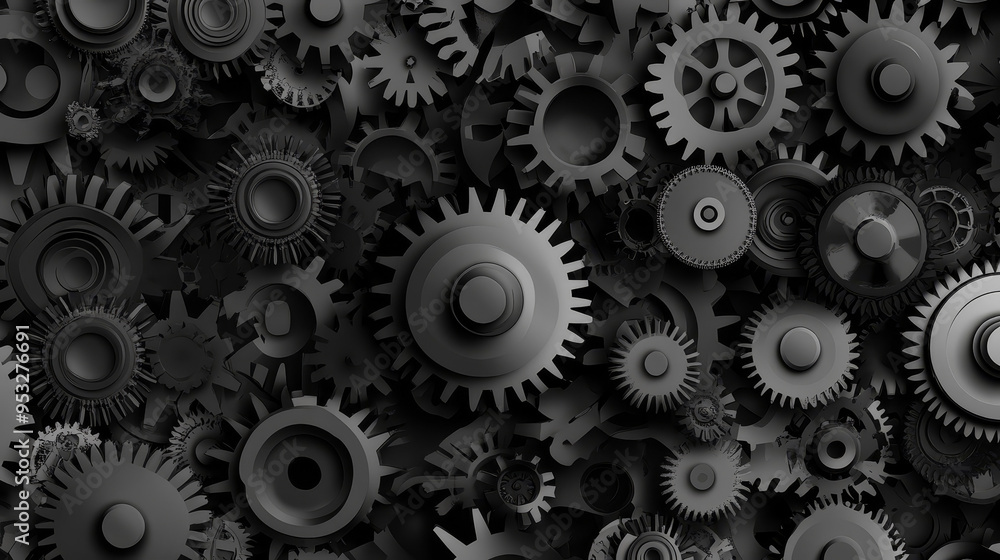 Black and White Gears Background Industrial Machine Cogs Pattern Black and White Gears Background Industrial Machine Cogs Pattern