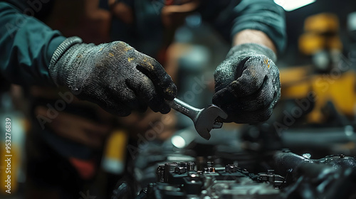 Close-up of a mechanic's ha...